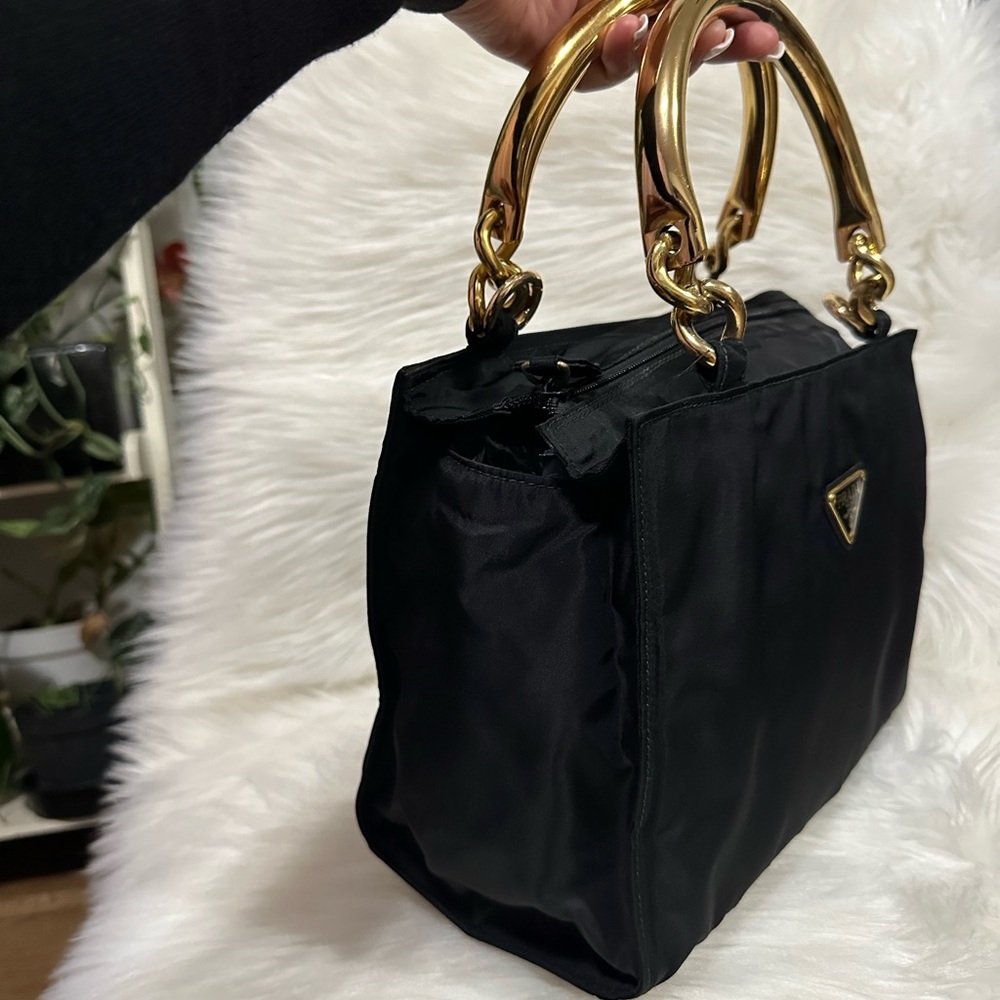 FLASH SALE🔥🔥🔥Authentic Prada Black Tessuto Nylon Handbag With Gold Hardware - Picture 4 of 14